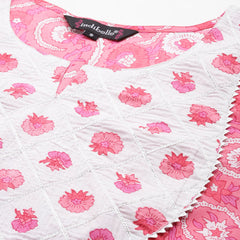 Indibelle Cotton Floral Print Kurta Pant With Dupatta (Pink)