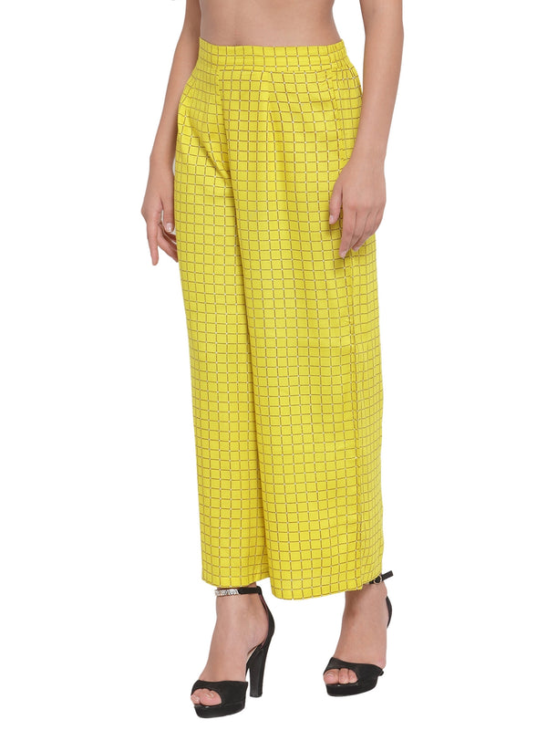 Indibelle Rayon Checked Print Plazzo Pants (Yellow)