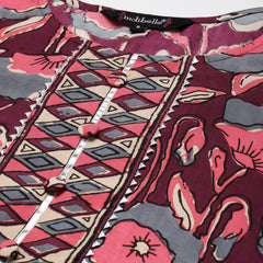 Indibelle Rayon Wine Purple Floral Print Flared Kurta
