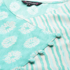 Indibelle Rayon Teal Floral Print Flared Dress