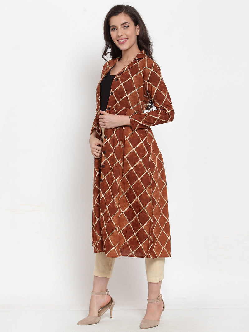 Indibelle Cotton Blue Geomatric Print A-Line ShrugCape