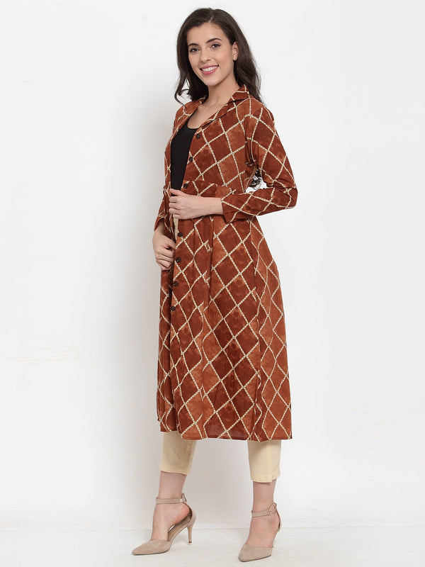 Indibelle Cotton Blue Geomatric Print A-Line ShrugCape