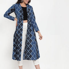 Indibelle Cotton Blue Geomatric Print A-Line ShrugCape