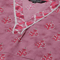 Indibelle Cotton Magenta Floral Print Straight Kurta