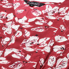 Indibelle Cotton Maroon Floral Print A-Line Dress