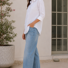 Indibelle Premium Linen Blend White Shirt