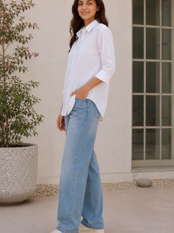 Indibelle Premium Linen Blend White Shirt