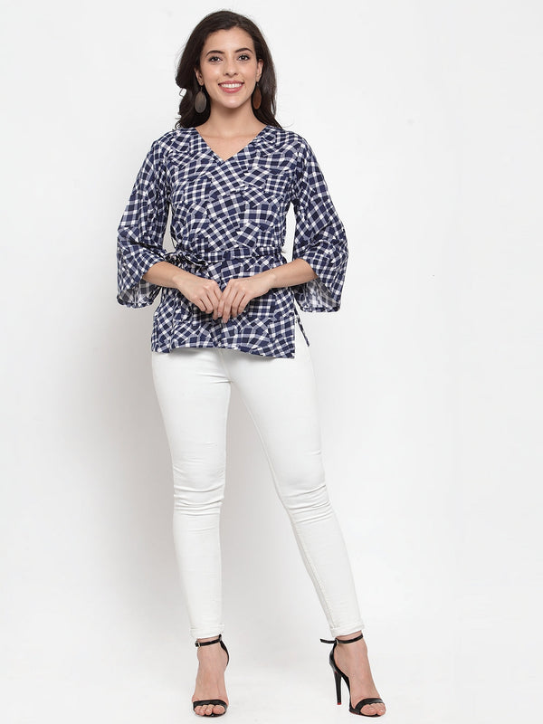 Indibelle blue check print top 