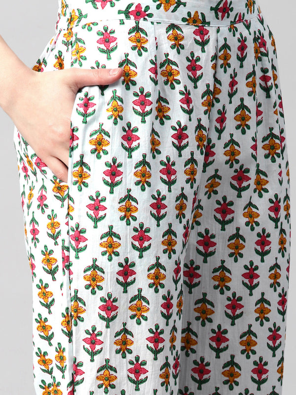 Indibelle Cotton Light Green Floral Print Kurta set