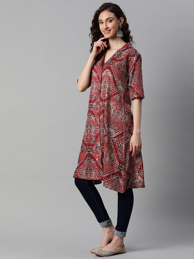 Indibelle Maroon Rayon Abstract Print Shrug