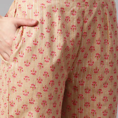Indibelle Cotton Lurex Peach Pink Floral Print Kurta set