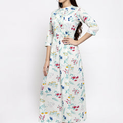 Indibelle cotton Light Green floral print A-line Dress