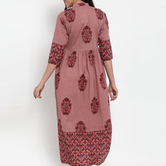 Indibelle cotton Block print A-Line Dress (Purple)