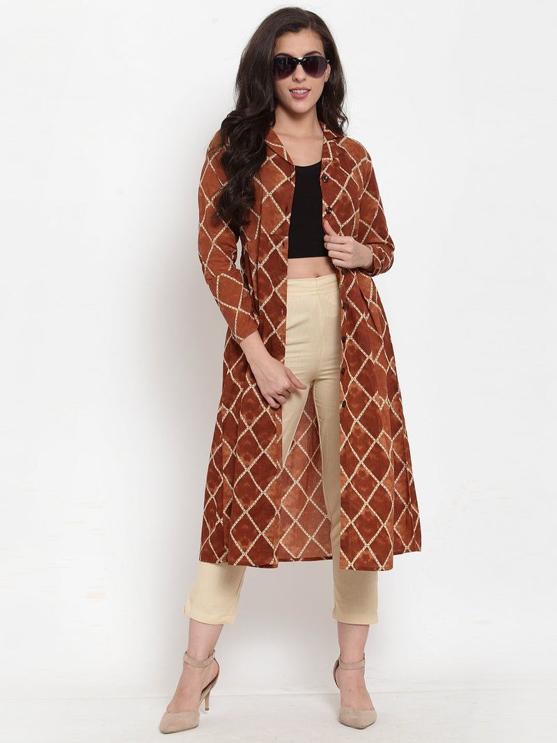 Indibelle Cotton Blue Geomatric Print A-Line ShrugCape