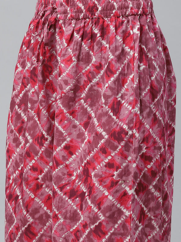 Indibelle Cotton Magenta Floral Print Straight Kurta set