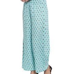 Indibelle Cotton Ethnic Booti Printed Trousers (Sky Blue)