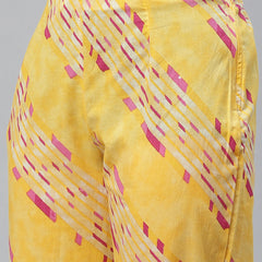 Indibelle Cotton Yellow Floral Print Straight Kurta set