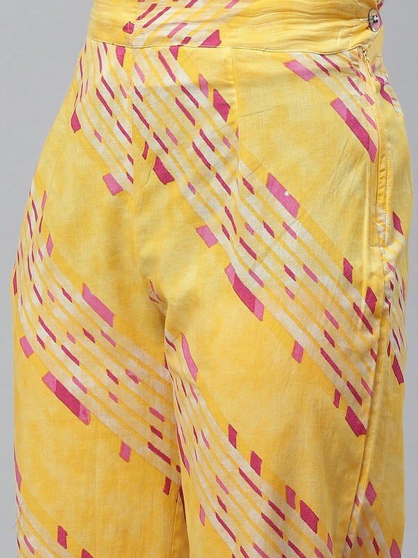 Indibelle Cotton Yellow Floral Print Straight Kurta set