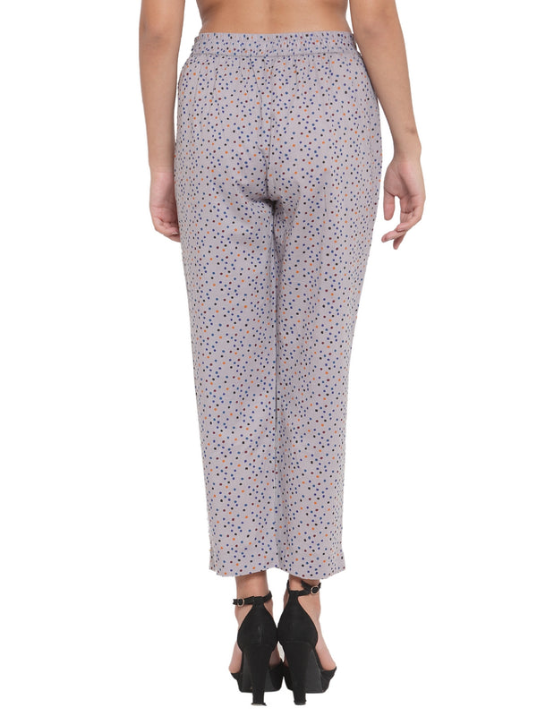 Indibelle Cotton Polka Dots Print Trousers (Grey)