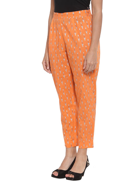 Indibelle Cotton Foil Print Trousers (Orange)
