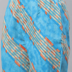 Indibelle Cotton Sky Blue Floral Print Straight Kurta set
