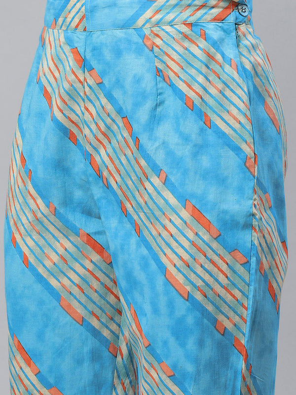 Indibelle Cotton Sky Blue Floral Print Straight Kurta set