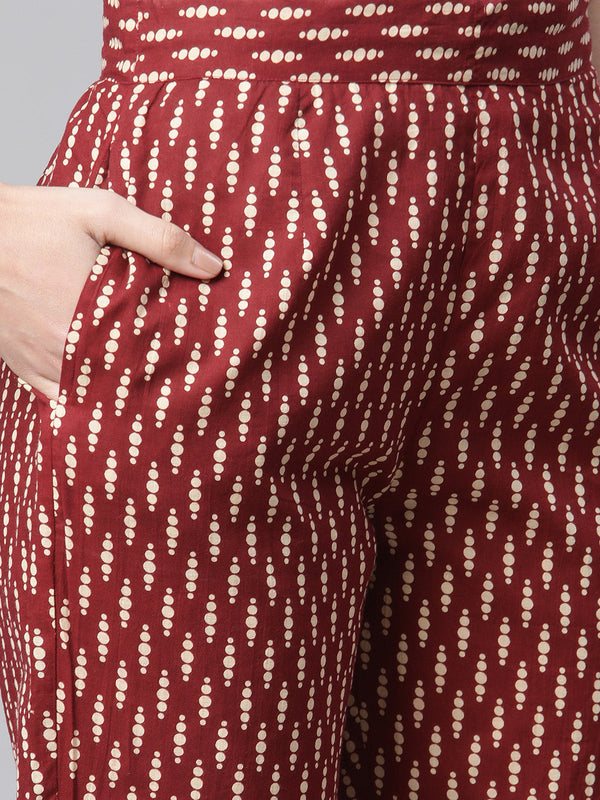 Indibelle Cotton Maroon Floral Print Straight Kurta set