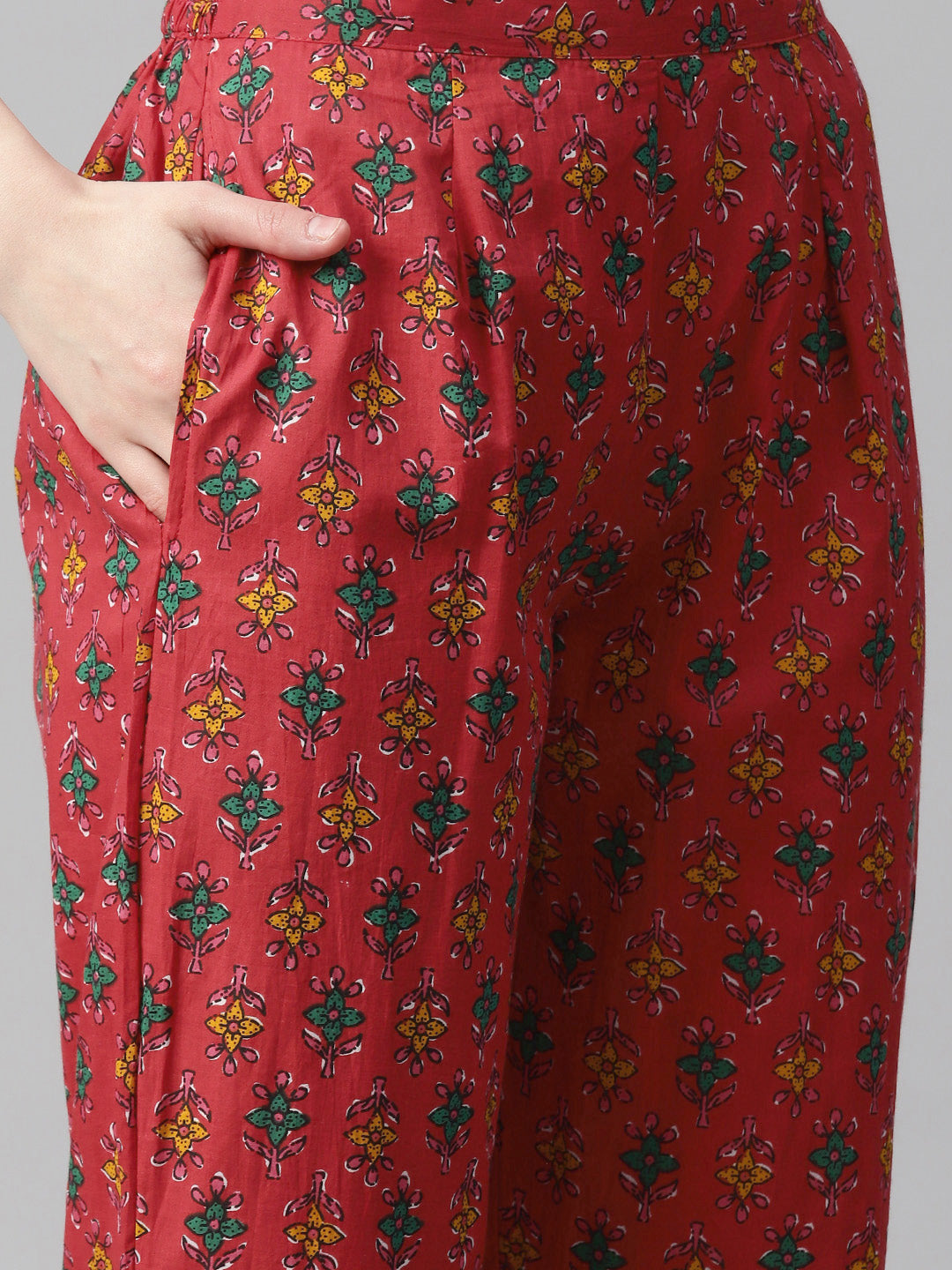 Indibelle Cotton Red Yellow Floral Print Kurta set