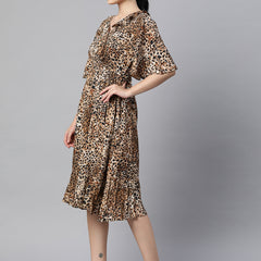 Indibelle Rayon Animal Print Dress (Brown)
