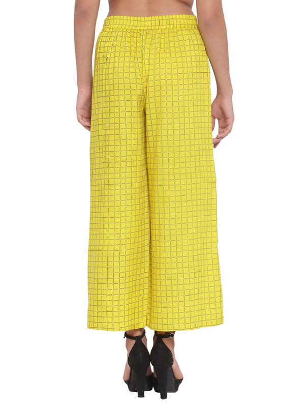 Indibelle Rayon Checked Print Plazzo Pants (Yellow)
