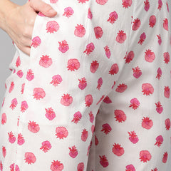Indibelle Cotton Floral Print Kurta Pant With Dupatta (Pink)