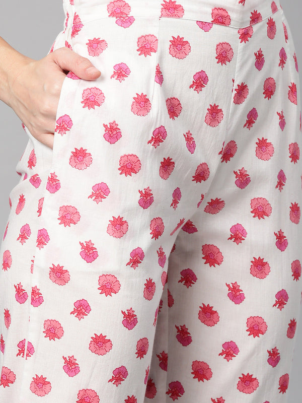 Indibelle Cotton Floral Print Kurta Pant With Dupatta (Blue)