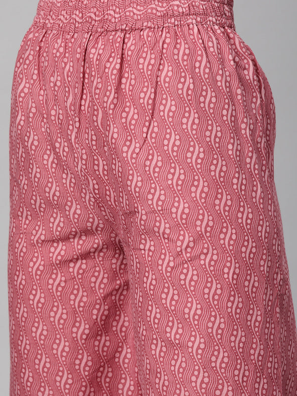 Indibelle Cotton Magenta Floral Print A-Line Kurta Set