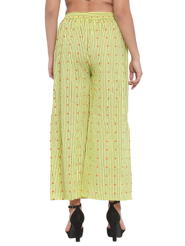 Indibelle Cotton Striped Dot Print Plazzo Pants (Yellow)