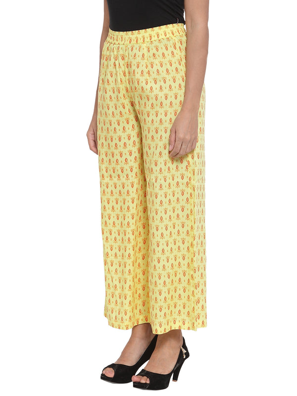 Indibelle Cotton Ethnic Booti Printed Trousers (Yellow)