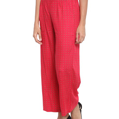 Indibelle Rayon Checked Print Plazzo Pants (Red)