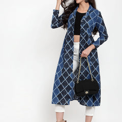 Indibelle Cotton Blue Geomatric Print A-Line ShrugCape