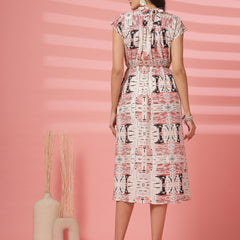 Indibelle Abstarct Mix Print Rayon Flared Dress (Rust)