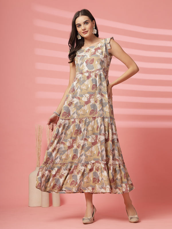 Indibelle Ankle Length Tiered Maxi (Beige)