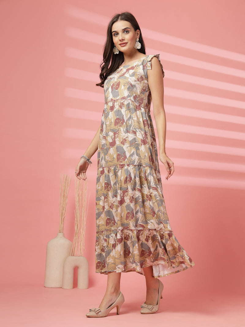 Indibelle Ankle Length Tiered Maxi (Beige)