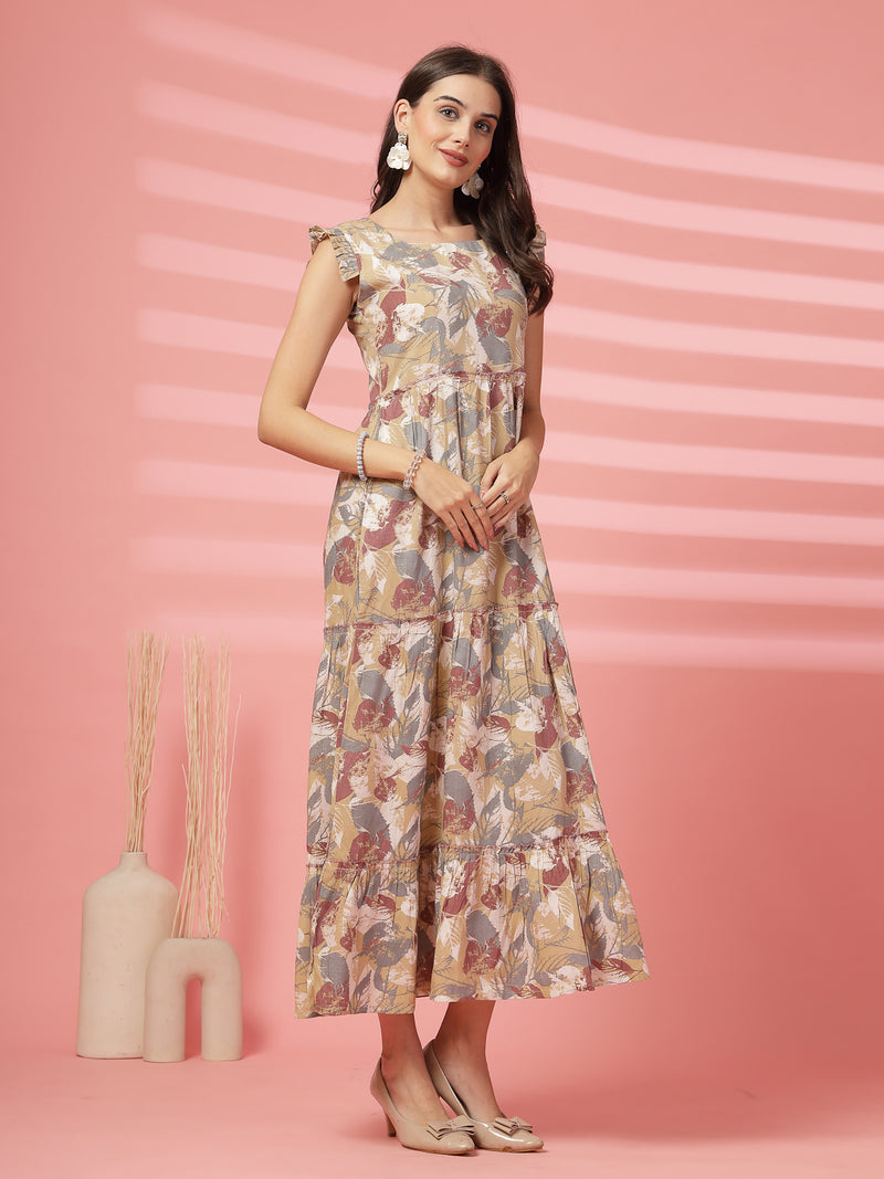 Indibelle Ankle Length Tiered Maxi (Beige)