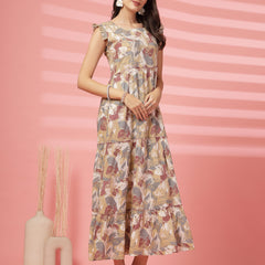 Indibelle Ankle Length Tiered Maxi (Beige)