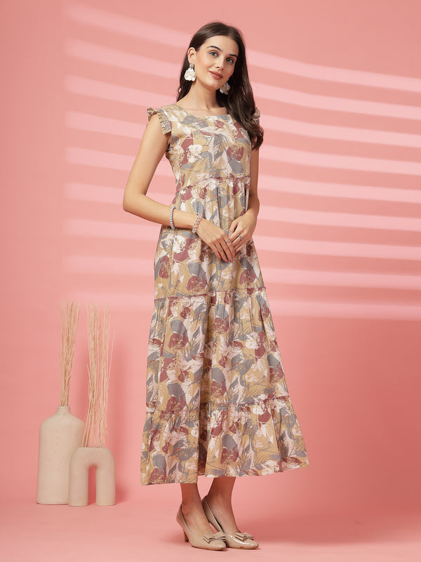 Indibelle Ankle Length Tiered Maxi (Beige)