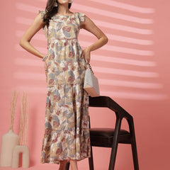 Indibelle Ankle Length Tiered Maxi (Beige)