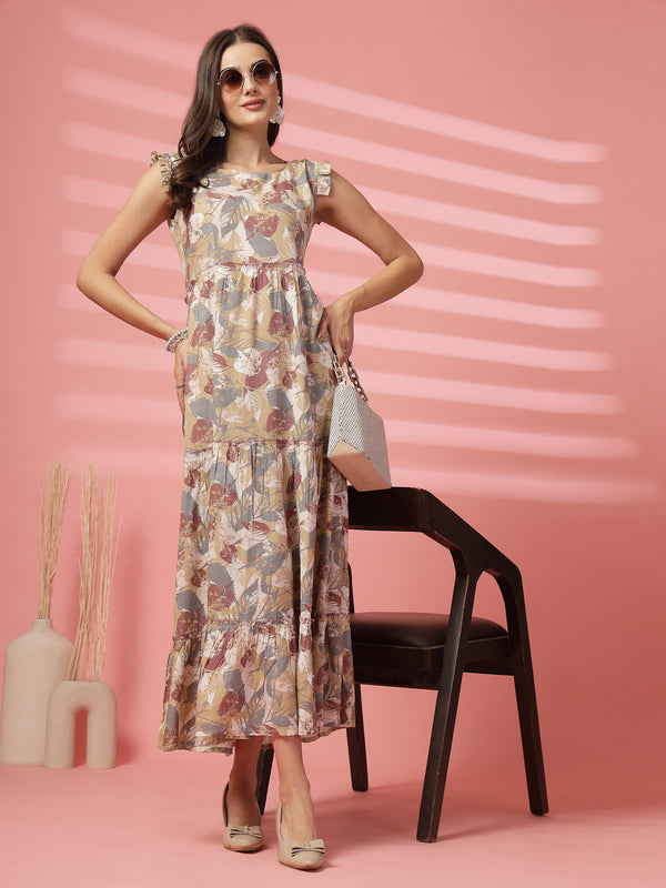 Indibelle Ankle Length Tiered Maxi (Beige)