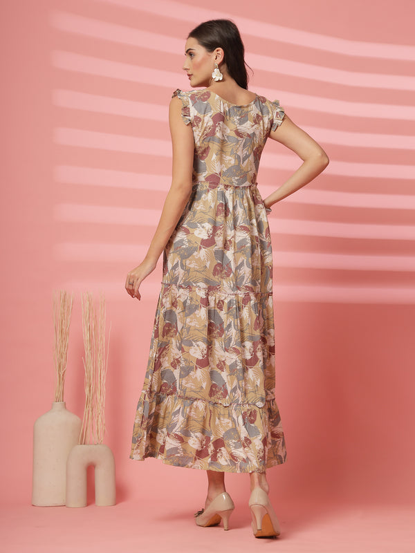 Indibelle Ankle Length Tiered Maxi (Beige)