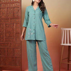 Indibelle Cotton Slub Solid Embrodiary Co-ord Set