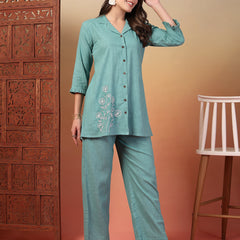Indibelle Cotton Slub Solid Embrodiary Co-ord Set