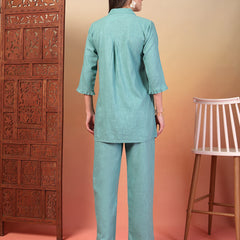 Indibelle Cotton Slub Solid Embrodiary Co-ord Set