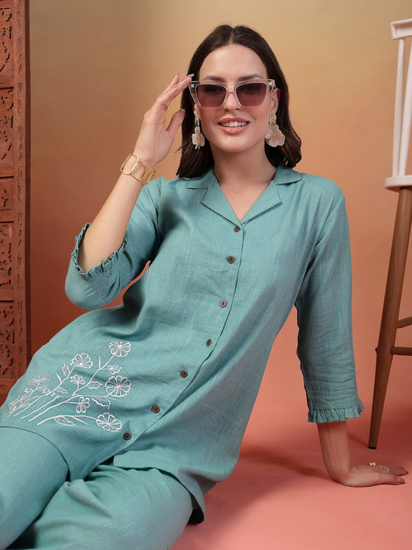 Indibelle Cotton Slub Solid Embrodiary Co-ord Set